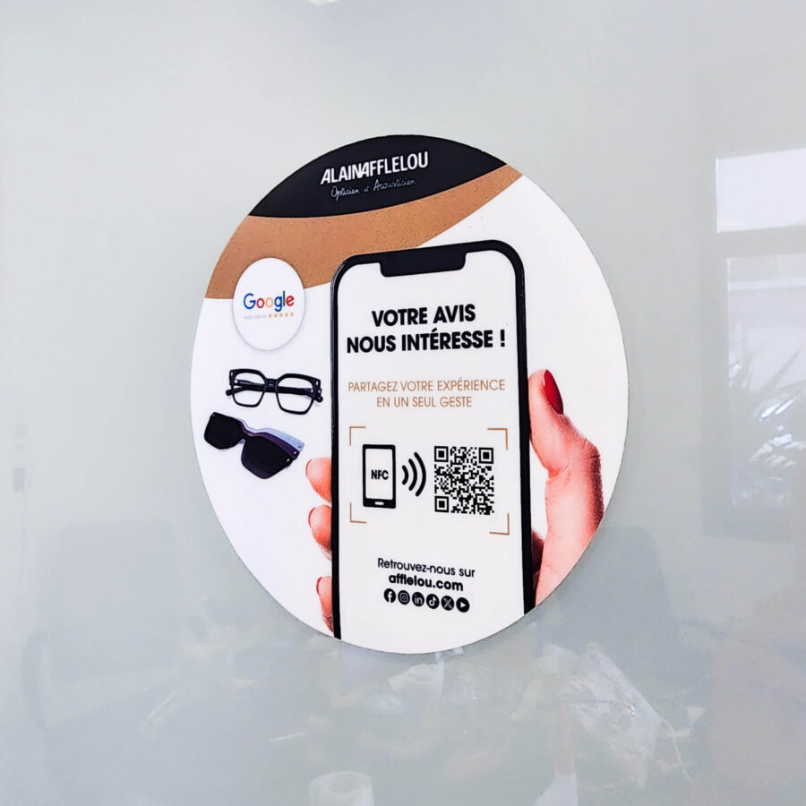 Adhesive NFC connected Google personalized notice